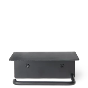 Dora Toilet Paper Holder in black with a shelf and bent bar