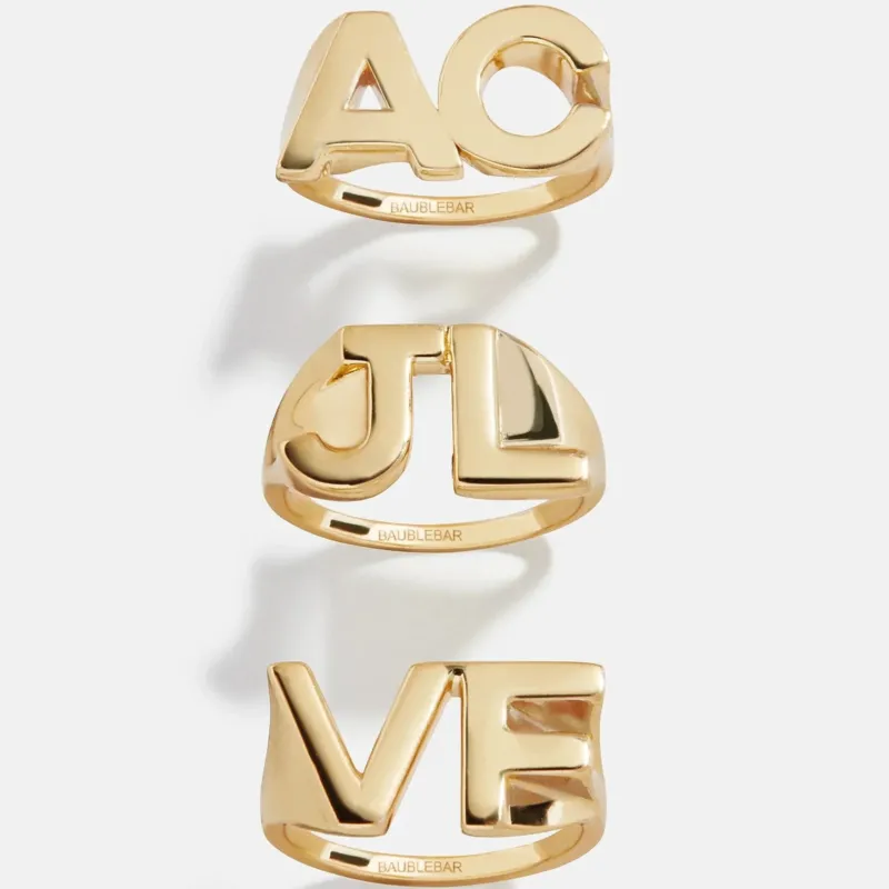 14K Gold Double Custom Initial Block Ring - 14K Gold