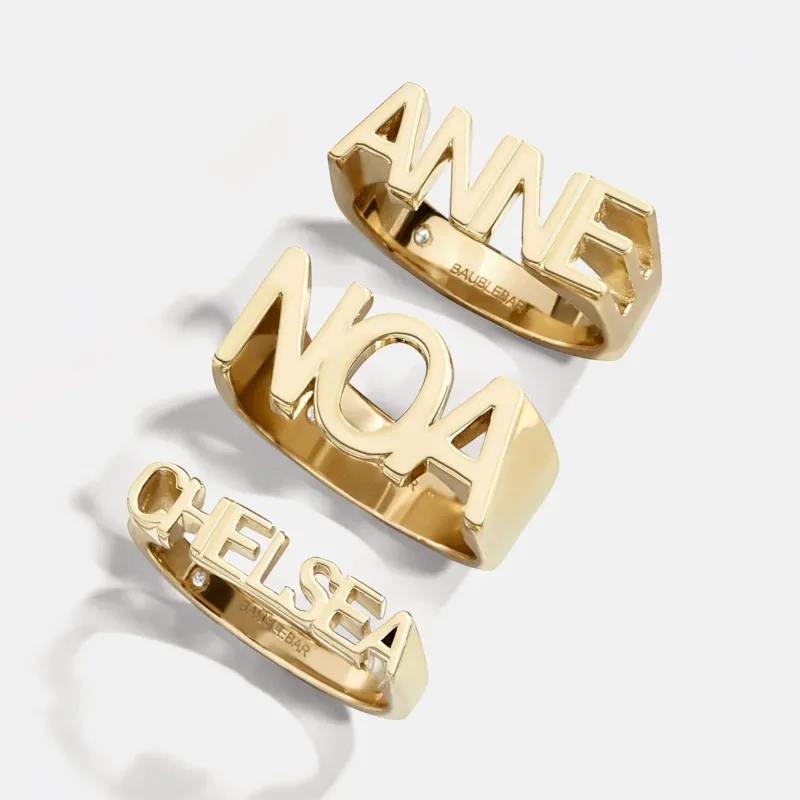 14K Gold Fineline Custom Nameplate Ring - Gold