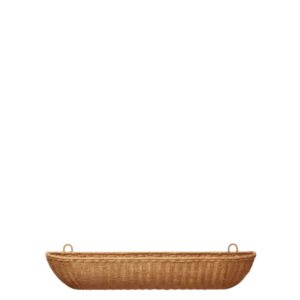Braided Wall Pocket in natural, long curved woven basket with hanging loops