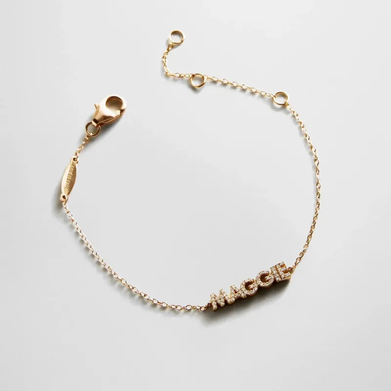 14K Gold/Pavé Custom Block Multi Name Bracelet - 1 Name