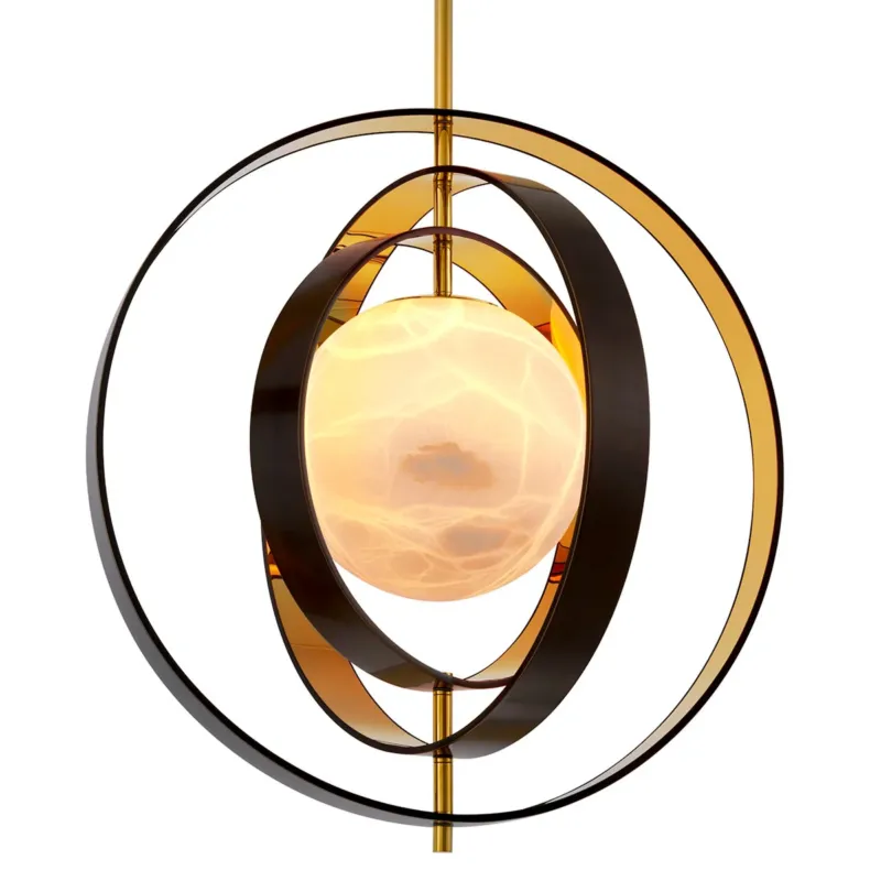 Gold Ringed Alabaster Chandelier Pearl