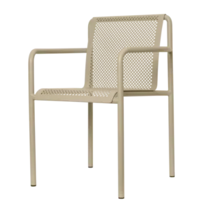 Dapple Chair with Arms in cashmere with perforated seat and back, angled view