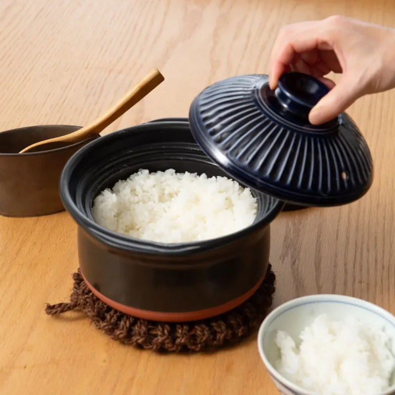Kikka Blue IH-Compatible Donabe Rice Cooker 2 Rice Cooker Cups (2 Gou)