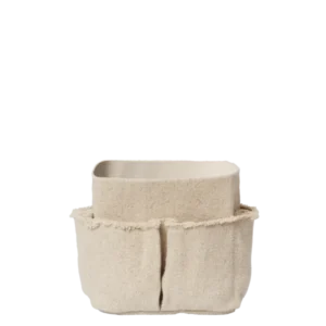 Hokan Textile Storage in natural, square woven basket with frayed outer pockets