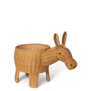 Donkey Braided Storage in natural, woven donkey-shaped basket on four legs