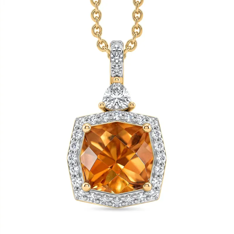 D'Joy AA Citrin, Moissanit Schmuckset ca. 50 cm 925 Silber 750 Gelbgold vermeil ca. 4,05 ct.