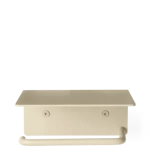 Dora Toilet Paper Holder in cashmere with shelf top and rounded bar