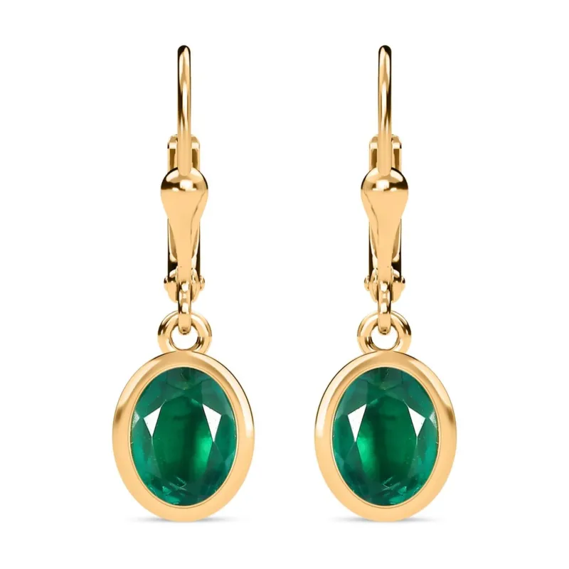Smaragd-Triplette-Quarz Ohrringe 925 Silber Gelbgold Vermeil ca. 3,07 ct.
