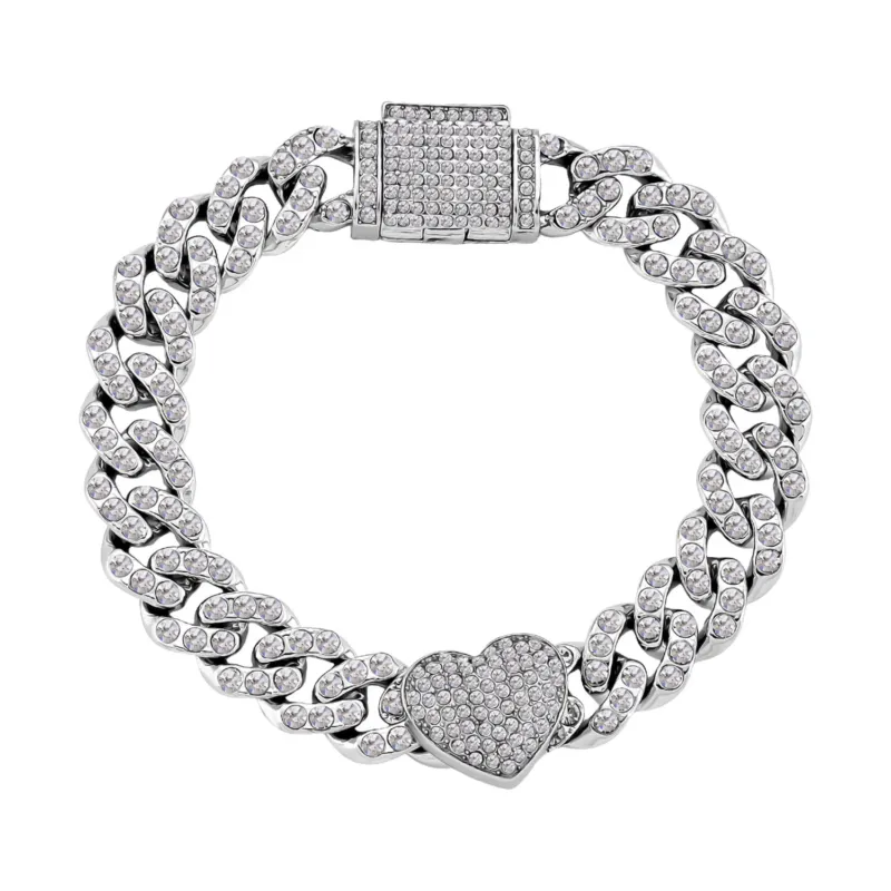 Weißer Kristall Armband, Herz-Motiv, ca. 19 cm