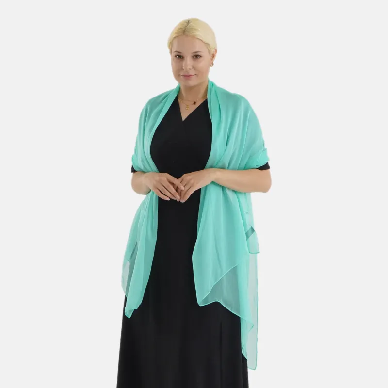 LA MAREY Luxus-Seidenschal aus 100% Maulbeerseide, weicher Fall, 110x180 cm, Aquablau