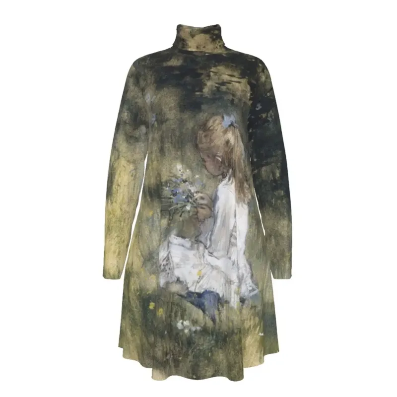 Jacob Maris A Girl with Flowers on the Grass high neck dress front view