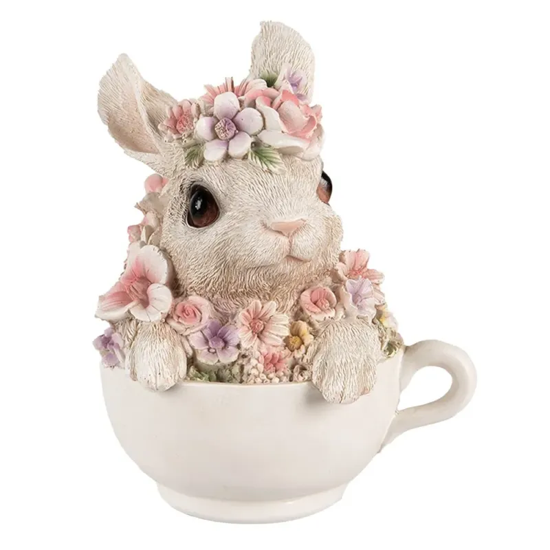 Clayre & Eef - Hase in Tasse mit Blumen rosa