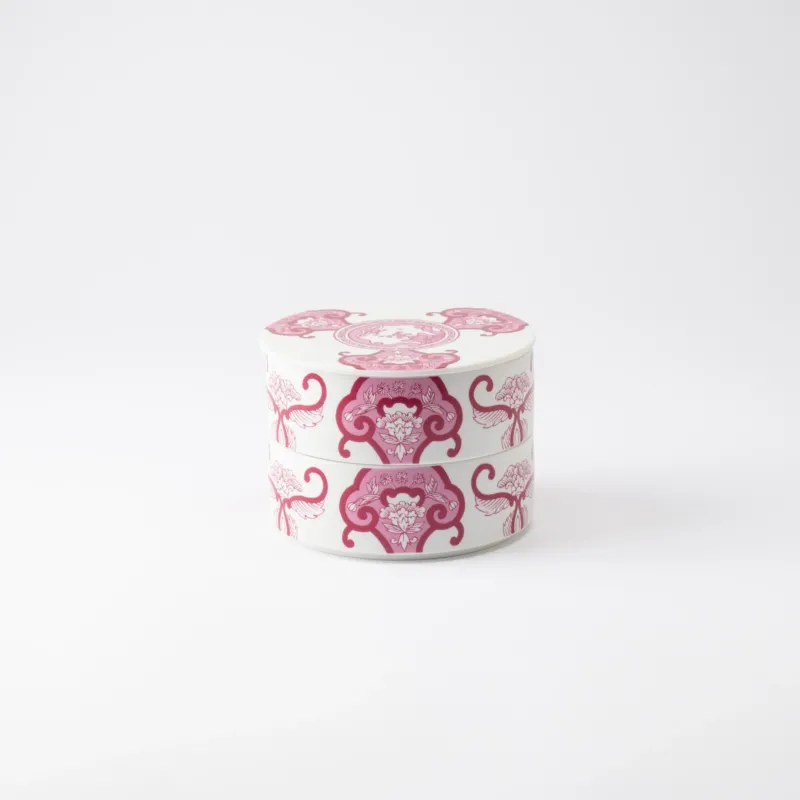 Arita Porcelain Lab Japan Autumn Burgundy Old Imari Floral Pattern Two Tiers Jubako Bento Box - MUSUBI KILN - Quality Japanese Tableware and Gift