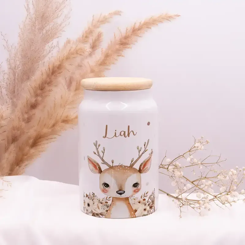 Personalisierbare Keksdose mit Name - Baby Reh