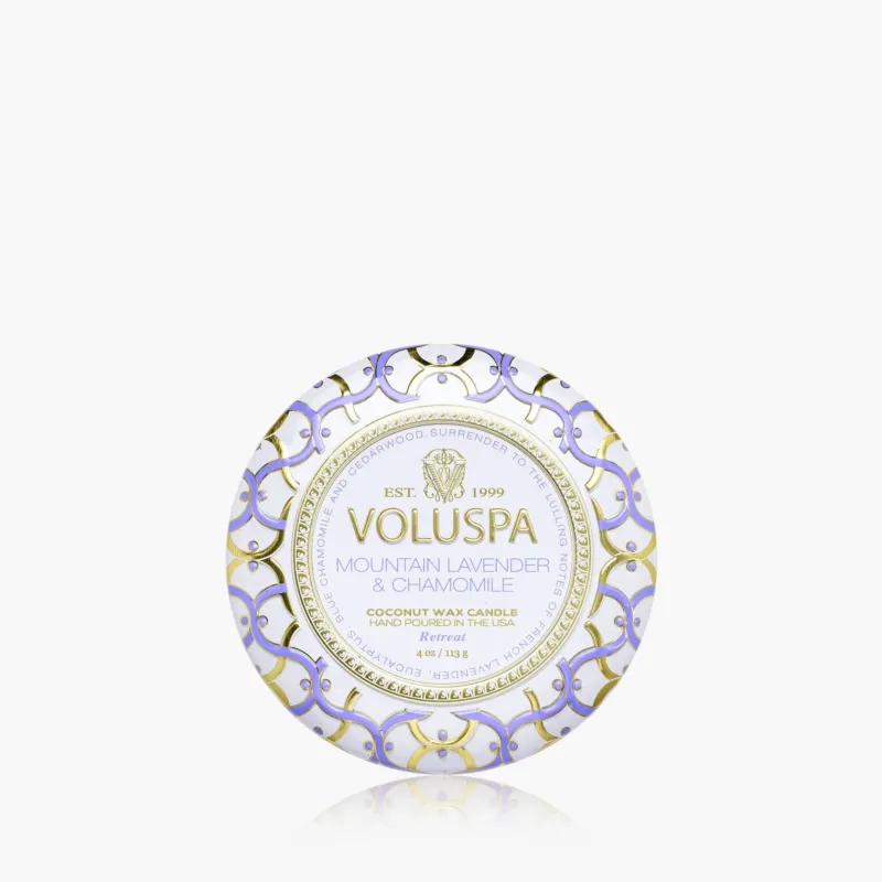 Voluspa Duftkerze Mountain Lavender & Chamomile | Mini-Dose mit Deckel