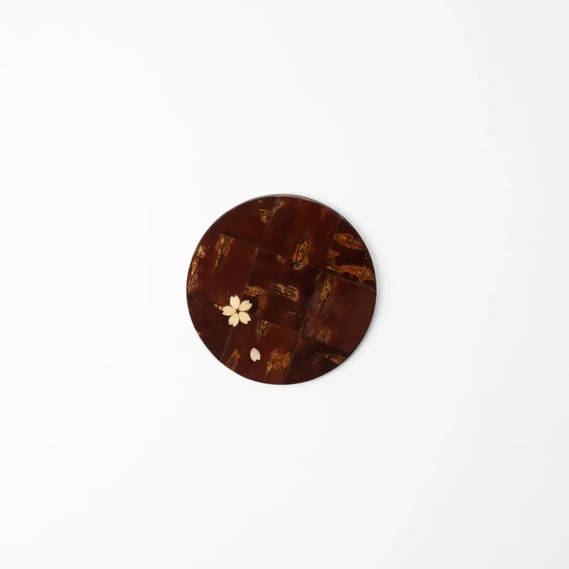 Yatsuyanagi Checked Pattern Akita Cherry Bark Work Round Coaster - MUSUBI KILN - Quality Japanese Tableware and Gift